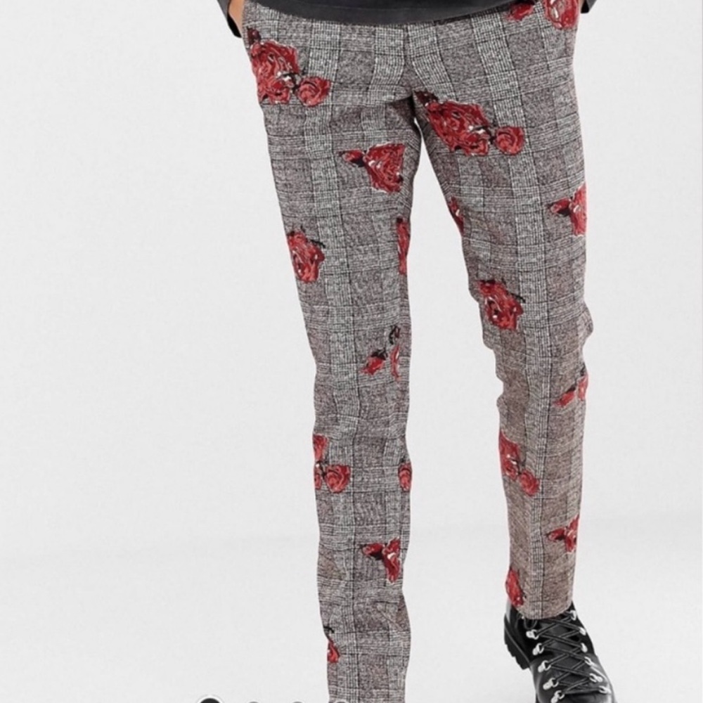 Heart & Dagger skinny pants slacks rose check print Asos men size 34 act…